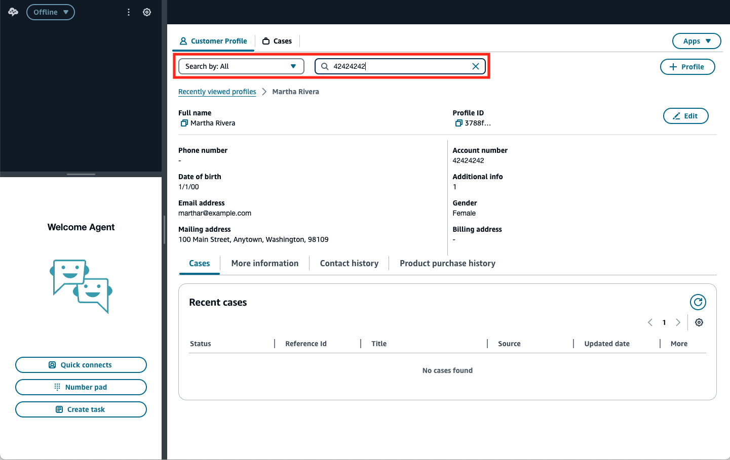 Search for deployed profile in Customer Profile UI inside agent workspace